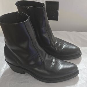 Mens Western Cowboy Black Leather Boots 7" Zipper Shaft Single Stitched Laredo?